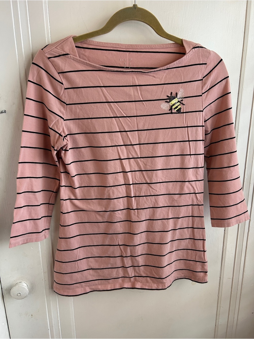 a new day Blush Pink Striped Boatneck Top with Black Lines